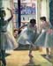 Three dancers in a practice room by Degas