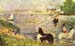 White and black horse in the river by Seurat