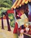 Woman with red jacket and child by August Macke