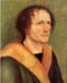 Male portrait in front a green background by Durer