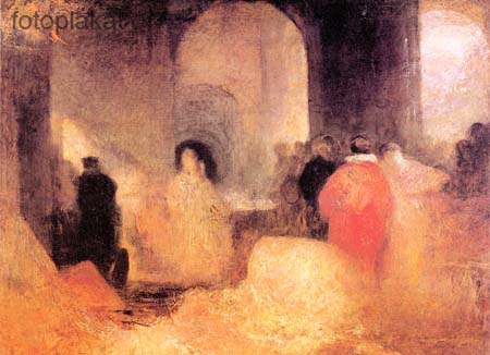 A dinner in a large room with people in costumes by Joseph Mallord Turner